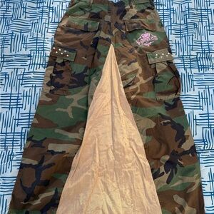 Edgy Camouflage Maxi Skirt with Studded Pockets